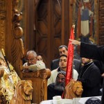 Body of Coptic Christian Pope Shenouda III lies in state at St Marks cathedral in Cairo as worshippers walk past to pay their final respects (File photo: Laurence Underhill)