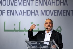 The head of Tunisia's ruling Islamist party Ennahda, Rached Al-Ghannushi gestures at the launch of its first congress at home in 24 years, on 12 July 2012 in Tunis (AFP PHOTO / FETHI BELAID)