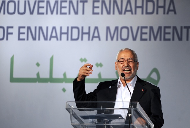 The head of Tunisia's ruling Islamist party Ennahda, Rached Ghannouchi gestures at the launch of its first congress at home in 24 years, on 12 July 2012 in Tunis (AFP PHOTO / FETHI BELAID)