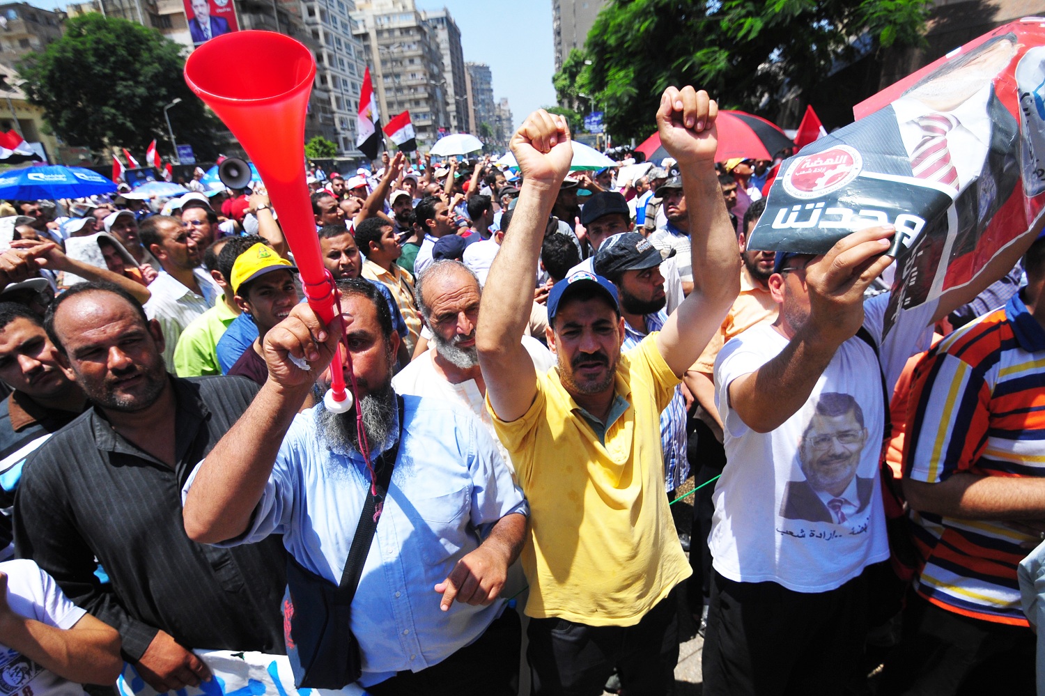 President Morsy's supporters outside the State Council building