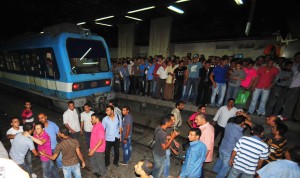 Metro drivers block the tracks at Sadat station during a strike protest over wages and safety (File photo) Hassan Ibrahim / DNE 