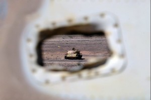 The wreckage of a Morrocan tank is pictured near the Western Sahara village of Tifariti in the region where the Frente Polisario is fighting for independence for the territory on the west African coast AFP PHOTO / Dominique Faget