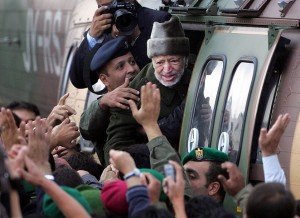 Ailing Palestinian leader Yasser Arafat saying goodbye to well-wishers as he boards a Jordanian army helicopter on 29 October 29 en route to Paris to seek medical treatment  AFP PHOTO/ODD ANDERSEN