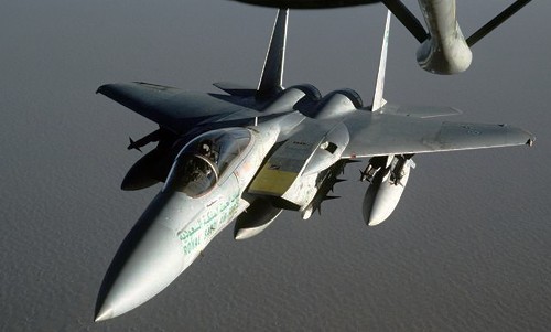 Royal Saudi Air Force F-15 Eagles refuels in mid-air AFP PHOTO