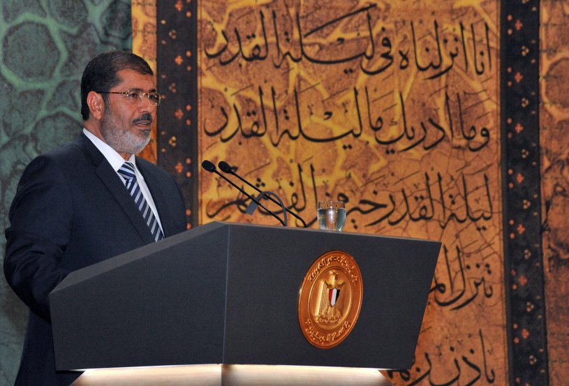 President Mohamed Morsi addresses a religious gathering on 12 August at the Al-Azhar Conference Center in the Cairo suburb of Nasr City -AFP PHOTO / HO / EGYPTIAN PRESIDENCY
