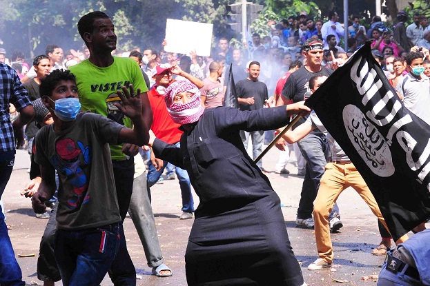 Rioters clash with security services near the US embassy in Cairo Hassan Ibrahim / DNE