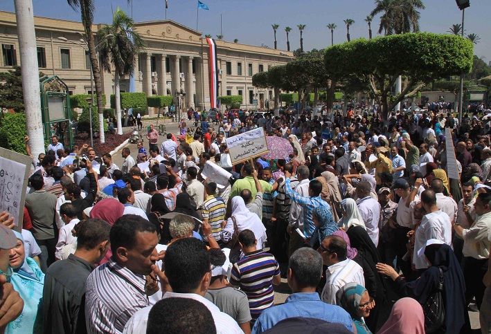 Cairo University staff protest after going on strike at the beginning of the academic year Mohamed Omar