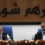 Ismail Haniya, the head of the Hamas government in the Gaza Strip (right) chairs a meeting members of the Palestinian Legislative Council in Gaza City on 2 September AFP PHOTO / MAHMUD HAMS