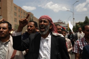 Yemeni Protestor chant slogans during a demonstration against terrorism and assassinations in the capital Sanaa AFP PHOTO/MOHAMMED HUWAIS