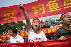 A Chinese demonstrator shouts slogans during a protest against Japan's "nationalising" of Diaoyu Islands, in Hangzhou, east China's Zhejiang province  AFP PHOTO