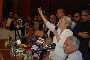 Doctors’ syndicate members speak during an exceptional general assembly to discuss strike action  Mohamed Omar
