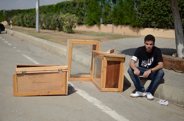 Empty ballot boxes after lie outside the GUC campus after students were prevented from voting in an unauthorized referendum on 22 September Haleem Elshaarani