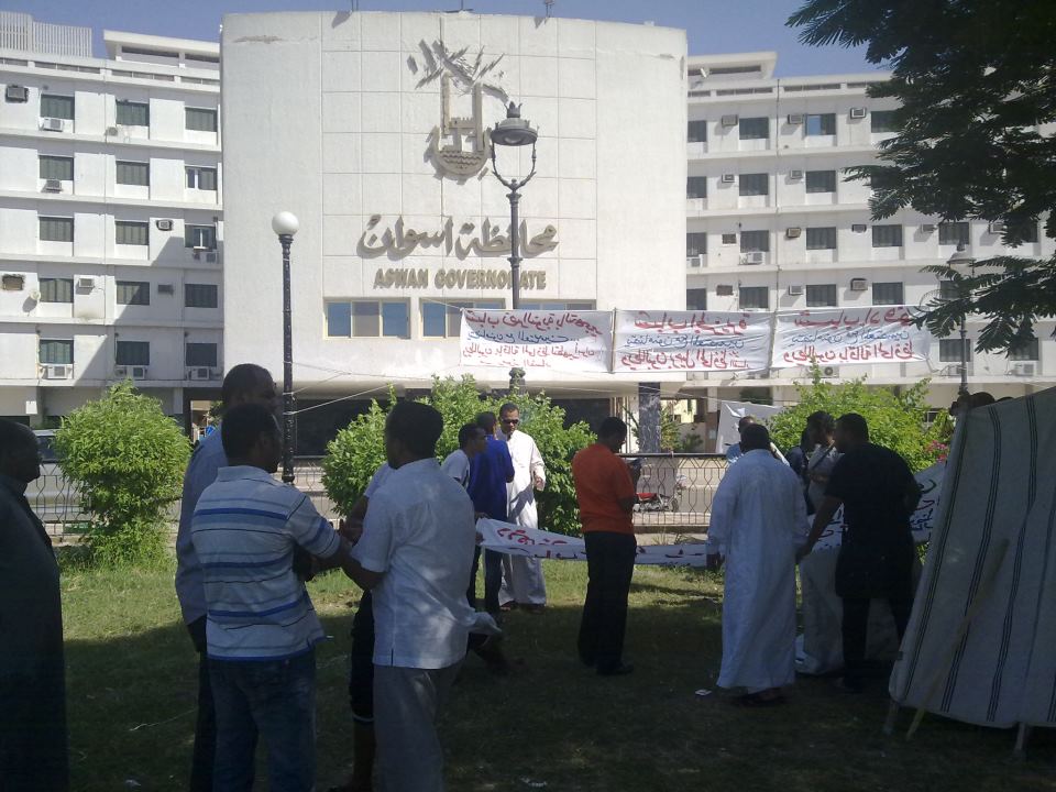 Protesters continue a sit-in outside government offices in Aswan demanding the removal of the governor Amir Mamdouh