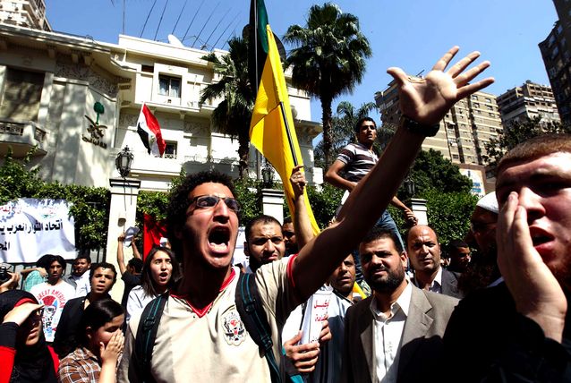 Protesters gather outside the Saudi embassy to demand the release of Ahmed Al-Gizawy (File photo) AFP PHOTO
