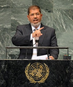 President Mohamed Morsy speaks during the 67th session of the United Nations General Assembly at UN headquarters in New York AFP PHOTO / STAN HONDA