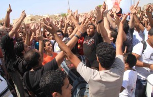 Ultras supporters protesting infront of the Police Academy where the trial was held on September 3, 2012 (Mohamed Omar)