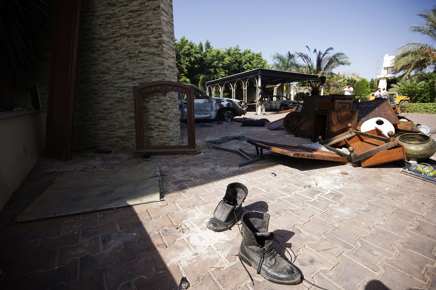 Broken furniture outside the US consulate building in Benghazi following an attack in which the US ambassador to Libya and three other US nationals were killed AFP PHOTO / GIANLUIGI GUERCIA