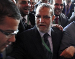 Essam El-Erian arrives at the FJP conference for the election of a new party leader. (Photo by Mohamed Omar)