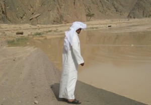 Man watches the flood waters near Nuweiba  Nasser El-Azazy