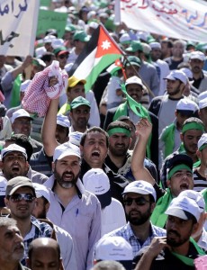 Jordanian protestors take part in a demonstration in Amman  AFP PHOTO / KHALIL MAZRAAWI 