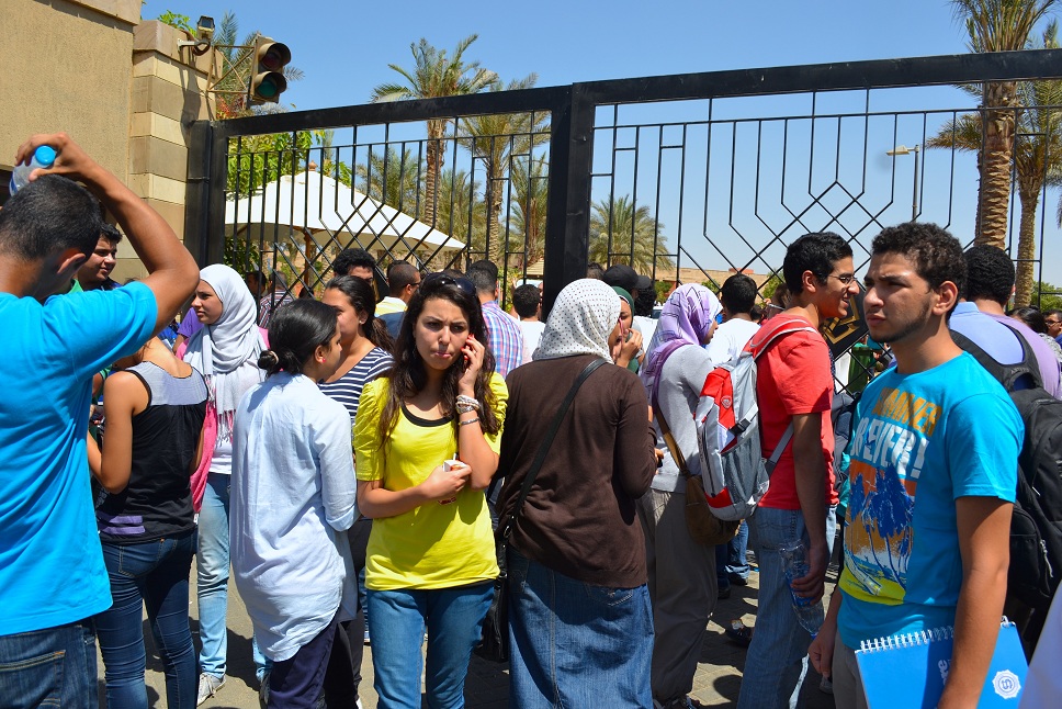 Students block the gates of the American University Cairo campus (File photo) Wajih Fakhouri Courtsey of The Caravan