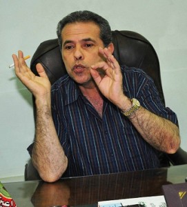 Tawfiq Okasha speaks to Daily News Egypt. (PHOTO BY HASSAN IBRAHIM)