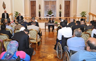 President Morsy addresses a meeting promoting the rights of the disabled in Egypt. (Presidential Office / Handout)