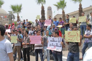 A student protest at Cairo University during a visit of Mohamed Morsy. There has been a proliferation of protests since the 25 January Revolution. (Photo by Mohamed Omar)