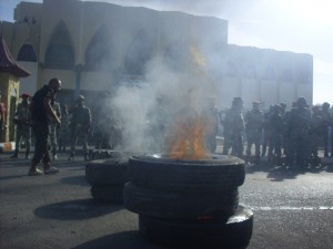 Tyres burn as tension in the Sinai spills over into violent clashes. (PHOTO BY NASSER EL-AZZAZY)