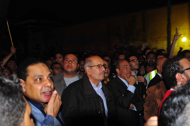 Mohamed ElBaradei attends a protest rally in the Shubra district of Cairo. (DNE/ Ethar Shalaby)