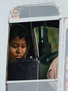 Rimsha Masih, a Christian girl accused of blasphemy sits in helicopter after her release from jail in Rawalpindi. (AFP / FILE PHOTO / Farooq Naeem)