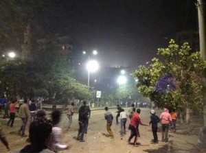 FJP supporters clash with anti-Morsy protesters in Tanta. (Photo via 6 April Tanta Facebook page)