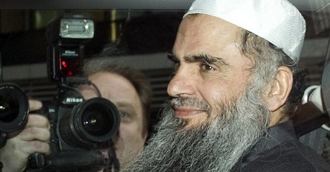 A picture dated April 17, 2012 shows radical cleric Abu Qatada sitting in a car as he is driven away from a Special Immigration Appeals Hearing at the High Court in London to jail after being re-arrested. (AFP PHOTO)