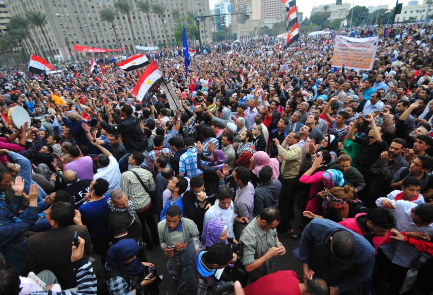 Protesters gather in Tahrir Square to show their rejection of President Morsy’s latest constitutional decree and calling for the fall of the regime. 23 November 2012 Hassan Ibrahim/ DNE