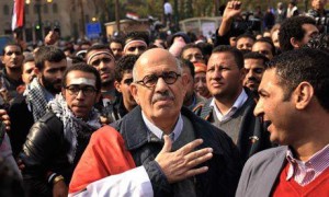 Mohamed ElBaradei continued protests against President Morsy’s constitutional declaration by staying the night in Tahrir Square. (Hizb El-Dostour Facebook page)