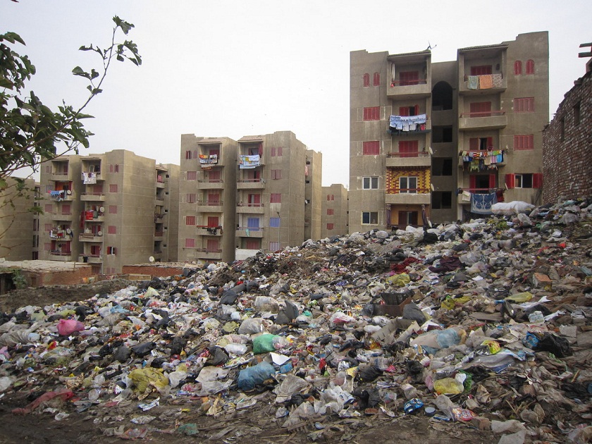 A sea of rubbish separating buildings and shacks in the Doweika area of Cairo Sarah El Masry