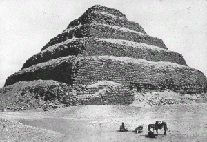 A historical image of the main pyramid at the Saqqara heritage site Archival