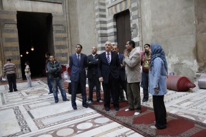 The minister of antiquities inspects the mosque Courtesy of Sound of Sakia Facebook page