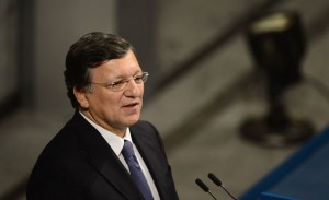President of the European Commission Jose Manuel Barroso delivers a speech at the Nobel Peace Prize awarding ceremony at the City Hall in Oslo on Dec. 10, 2012. (AFP Photo)
