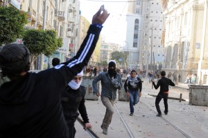 Protesters clash with police in Alexandria on 25 January. Further clashes occured in the Semouha district of the city which led to a number of arrests.(AFP Photo / Stringer)