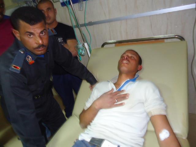 Central Security Force recruit lies in hospital after clashes at the Gabil military base Al-Tur in southern Sinai (Nasr Al-Azizi)