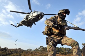 A soldier of French Jaubert naval commando pictured after getting off a NH90 "Caiman" helicopter during an exercise. (AFP FILE Photo / Fred Tanneau)