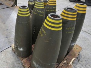 Some of the cluster munitions found in Syria was reportedly labeled with the Arab Organisation for Industrialization (AOI), an Egyptian-owned venture, and the Sakr Factory for Development Industries. (AFP/ JOHN MACDOUGALL)