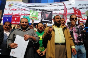 Workers of the company "Delta for Sugar" protest in front of the journalists syndicate demanding improved wages and conditions Hassan Ibrahim
