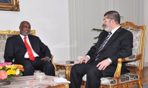 President Mohamed Morsi met with the Sudanese minister of water resources and electricity on Tuesday to discuss cooperation between Egypt and Sudan on the issue of water resources and irrigation (Photo Courtesy of President Morsi's official Facebook page)