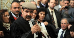 A picture taken on Dec 29, 2010 shows Tunisian lawyer and human rights activist Choukri Belaid speaking as he attends a meeting in solidarity with the residents of Sidi Bouzid. — Photo by AFP
