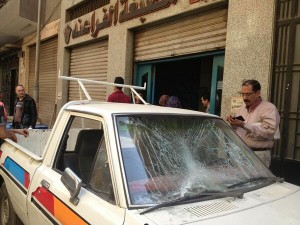 Several cars smashed in Shubra during the clashes last Monday night (Photo by: Basil El- Dabaa)