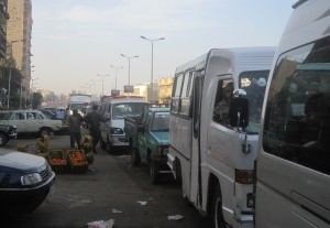 The queue of vehicles waiting to refill diesel brought traffic on Al-Bahr Al-Azam street to a virtual standstill Sarah El Masry 
