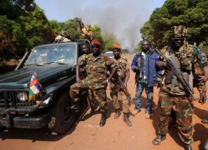 Seleka rebel coalition members hold a position in a village 12 kms from Damara on January 10, 2013 (AFP/File, Sia Kambou)