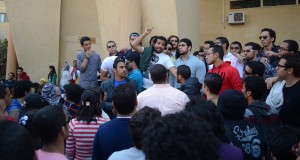Protesting students gathered on Monday to condemn the referral of 12 students to investigation Photo By: Haleem Elshaarani 